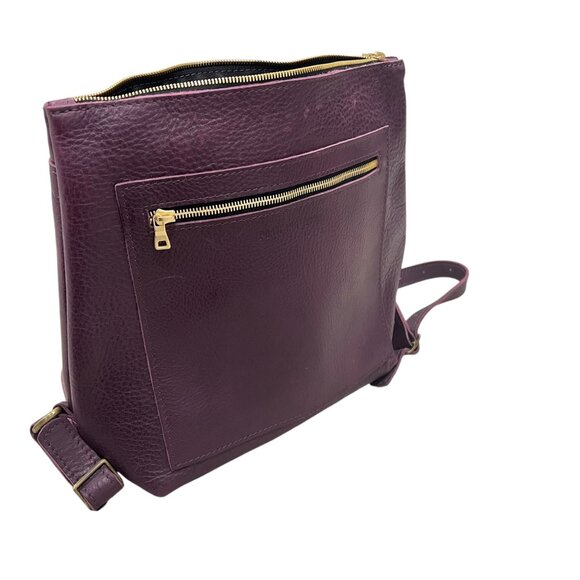 Portland Leather Goods Backpack Purse In Plum Purple With Gold Zippers & Adjusta - Picture 9 of 14